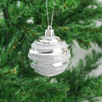 Новогодние шары (6см), "Волна", Серебро, набор 6 шт.