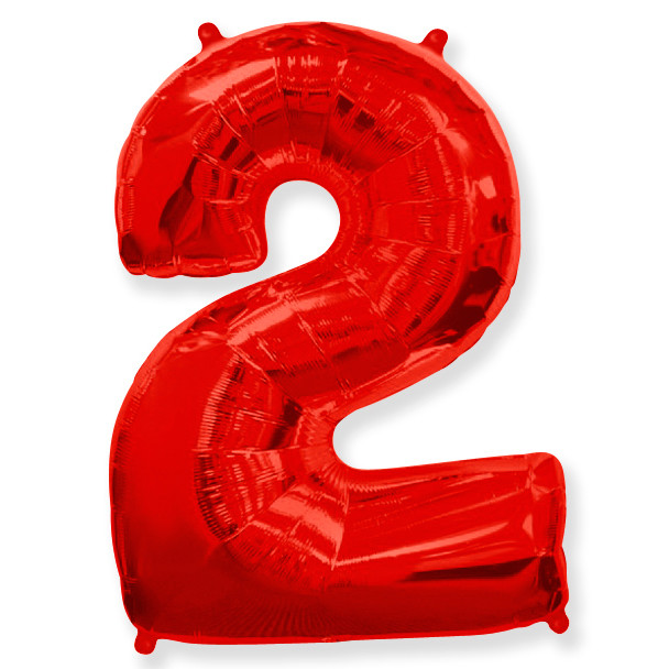 Шар (40"/102см) Цифра, "2", Красный, в упаковке, 1 шт.