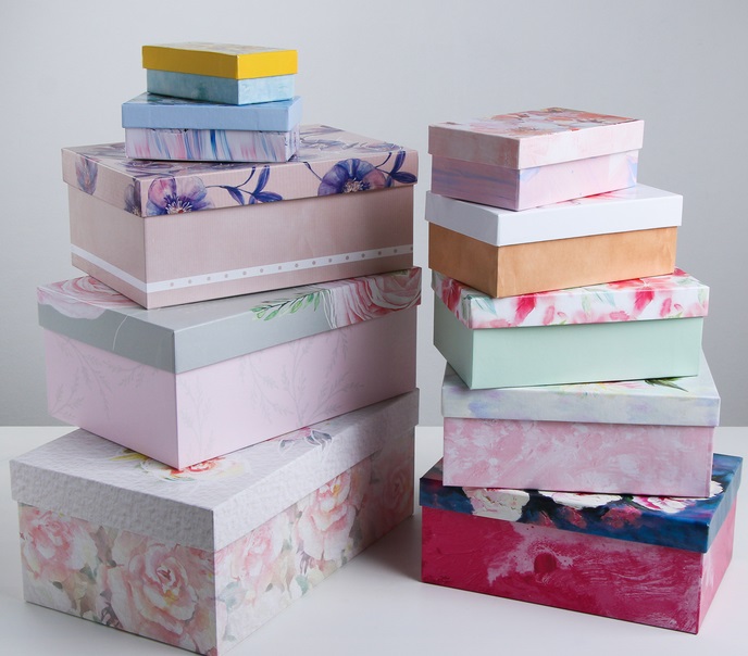 Коробка прямоугольная (12х7х4см), Цветы, 1 шт.