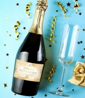 Наклейка на бутылку (12*8см), Свадебное шампанское, золото, 1 шт.