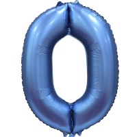 Шар (34''/86 см) Цифра, "0", Синий, Сатин, в упаковке, 1 шт.