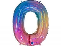 Шар (40"/102см) Цифра, "0", Радуга переливы, 1 шт. 