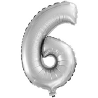 Шар с клапаном (15''/37см) Цифра, 6, Серебро, 1 шт.