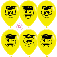 Шар (12''/30см) Выпускник, Emoji, Желтый (020), пастель, 5 ст, 50 шт. (уценка, смотреть описание)