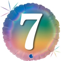 Шар (18''/46 см) Круг, 7 Цифра, Радужный, Голография, 1 шт.