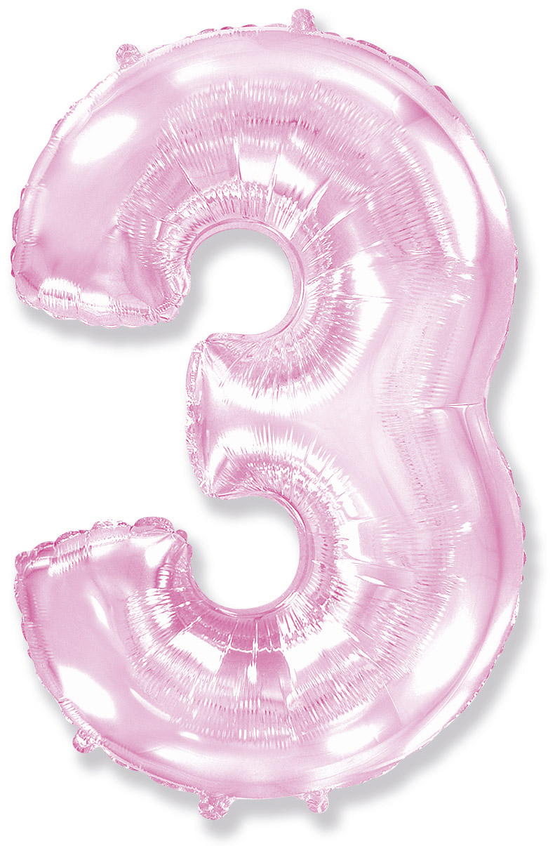 Шар (40''/102см) Цифра, "3", Розовый, в упаковке, 1 шт.