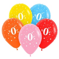 Шар (12"/30см) Цифра 0, ассорти, пастель, 5ст., 25 шт.
