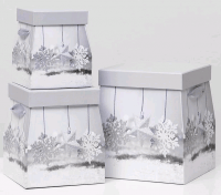 Коробка трапеция (14,5х14,5х18,5см), Серебристые снежинки, 1 шт.