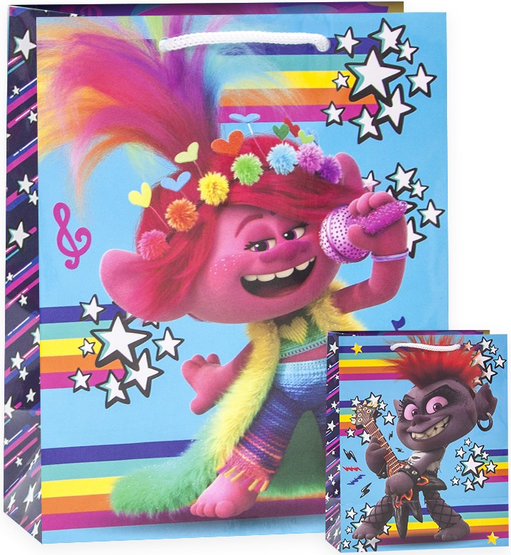 Пакет подарочный (23*18*10см), Тролли, Розочка Суперзвезда, Голубой, 1 шт.