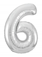 Шар (40"/102см) Цифра "6" Серебро Slim в упаковке, 1 шт.