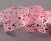 Лента атласная (25мм*22,85м), сердца, светло-розовый, 1 шт.