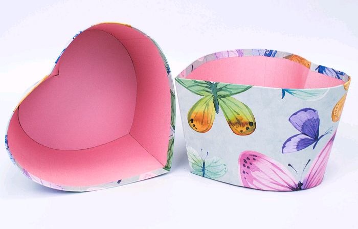 Коробка под цветы Сердце (14*13*10 см), Бабочки на голубом, 1 шт.