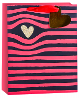 Пакет подарочный (32*26*12 см), Золотое сердце и полоски, Черный/Красный, с блестками, 1 шт.