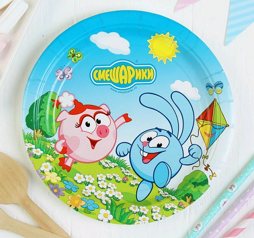 Тарелка бумажная (17см), "Смешарики", 8 шт.