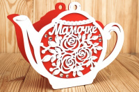 Подарочная упаковка-чайник (24,5*8,5*17 см), Мамочке, МДФ 3мм, окрашен., оформл., Красный, 1 шт.