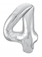 Шар (40"/102см) Цифра "4" Серебро Slim в упаковке, 1 шт.