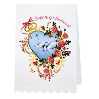 Рушник (145*35см), Габардин, Лебеди, голубой фон, 1 шт.