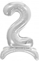 Шар (32''/81 см) Цифра, 2 на подставке, Серебро, в упак., 1 шт. 