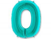 Шар (40"/102см) Цифра, "0", Тиффани (Голубая бирюза), в упаковке, 1 шт.