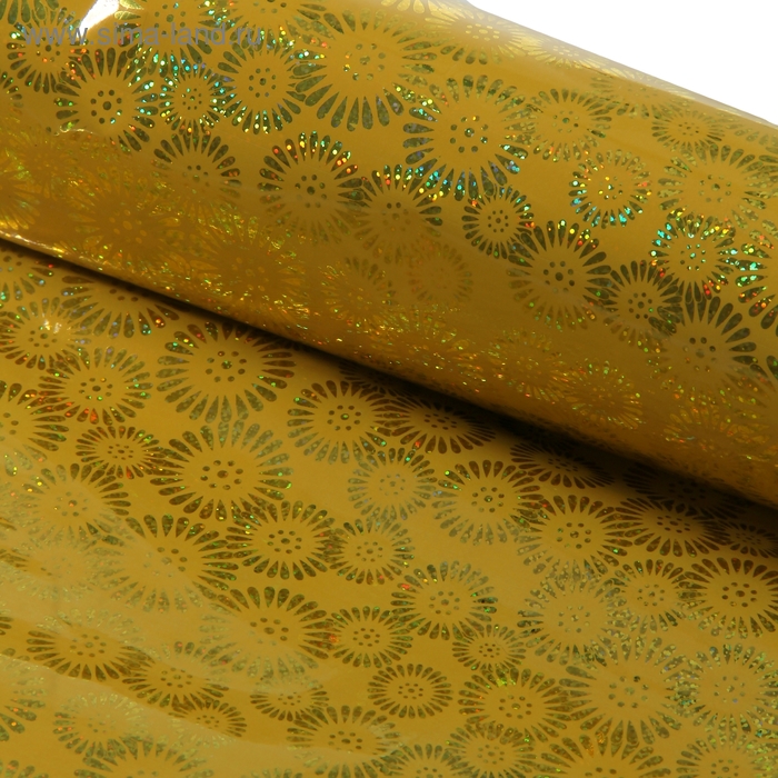 Пленка (70*100см), Полевые цветочки, Жёлтая, голография, 1 шт.