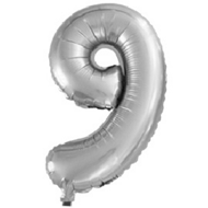 Шар с клапаном (15''/37см) Цифра, 9, Серебро, 1 шт.