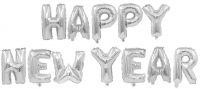 Набор шаров-букв (16''/41 см) Надпись "Happy New Year", Серебро, в упаковке, 1 шт.