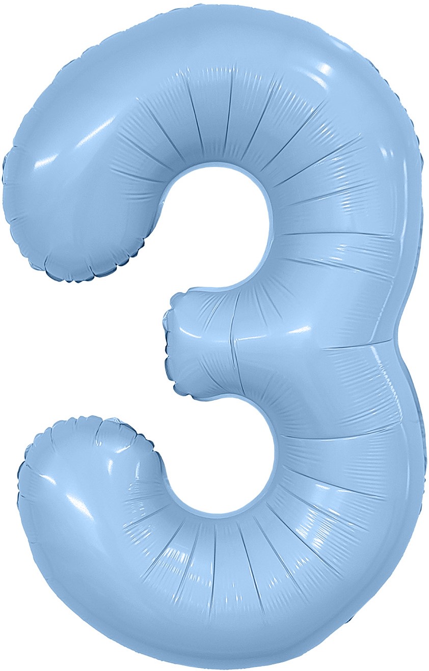 Шар (40''/102см) Цифра, 3 Slim, Небесный, 1 шт. в уп.