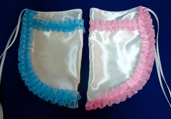 Фартук атлас, прямой карман (45х40см) розовый и голубой, 2 шт.