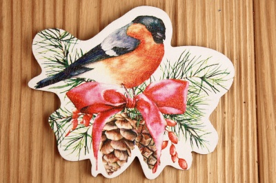 Топпер (8,5*7,5см), "Снегирь", МДФ 3мм, УФ печать, 1 шт.