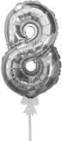 Шар-самодув (7''/18 см) Мини-цифра, 8, Серебро, 1 шт.