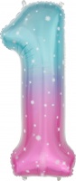 Шар (34''/86см) Цифра, 1 Нежные искры, Розовый, Градиент, 1 шт. в упак.