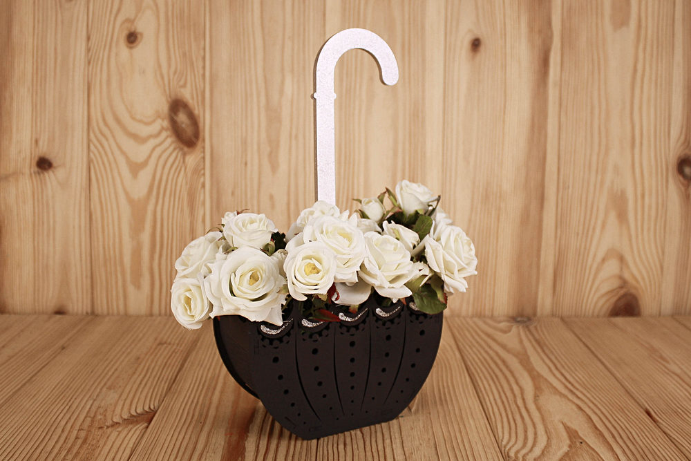 Подарочная упаковка (16*7,5*29) Зонтик, МДФ 3мм, окрашен., оформл., черный-серебро, 1 шт.