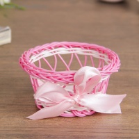 Корзинка декоративная (10*10*5см) Розовая с бантом, 1 шт.