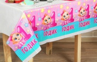 Скатерть полиэтиленовая (182*137см), "1 годик"малышка, 1 шт.