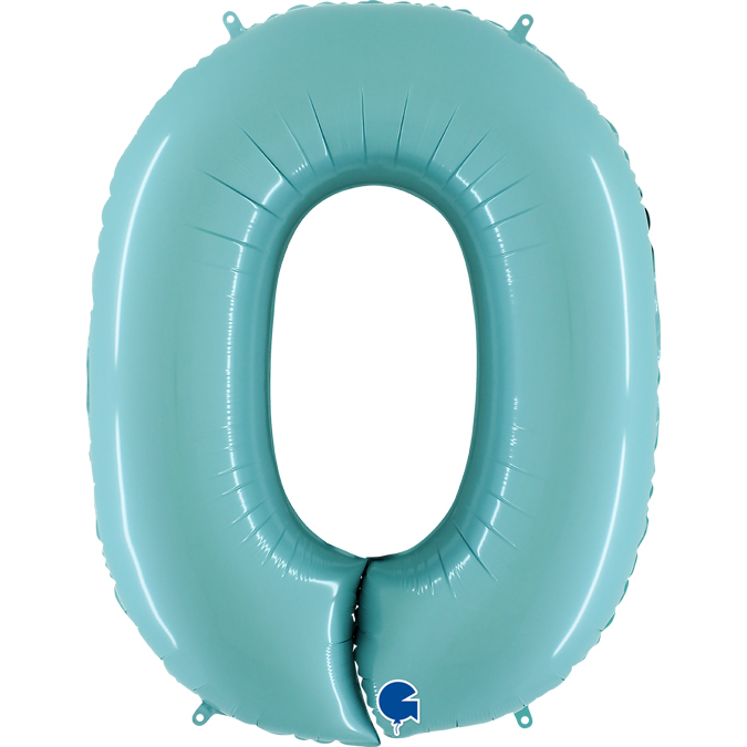 Шар (40"/102см) Цифра, "0", Голубой, в упаковке, 1 шт.
