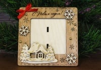 Рамка для фото (12*0,6*12см), "С Новым годом!", с домиком, Фанера 3мм, окрашен. Дуб-красный, 1 шт.