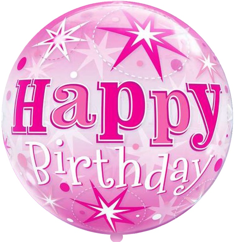 Шар (18''/46 см) Круг, С Днем Рождения (розовые звезды), Прозрачный, 1 шт.