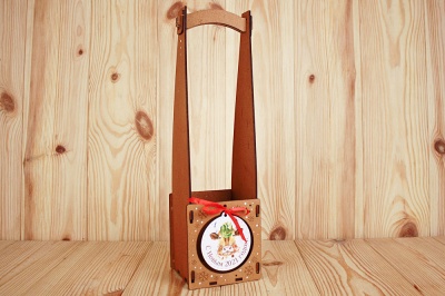 Подарочная упаковка под бутылку (10,5*10,5*38см), "С Новым 2021 годом!" с быком, Дуб, 1 шт.