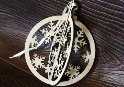 Заготовка для творчества. Ёлочная игрушка объёмная (10*12см), "Шар", со снежинками, Фанер, 1 шт.