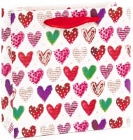 Пакет подарочный (20*20*8 см) Разноцветные сердца, Белый, Металлик, 1 шт.