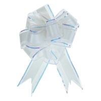 Бант-шар (5см), Органза с полосой пластик, Белый, 5 шт.