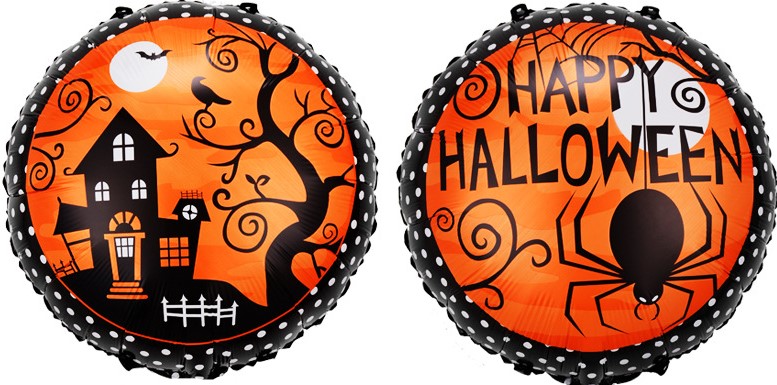 Шар (18''/46см) Круг, Хэллоуин, Дом ужасов, Оранжевый/Черный, 1 шт.