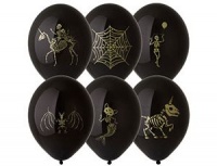 Шар (14"/35см) Скелет Золотой, черный, 50 шт.
