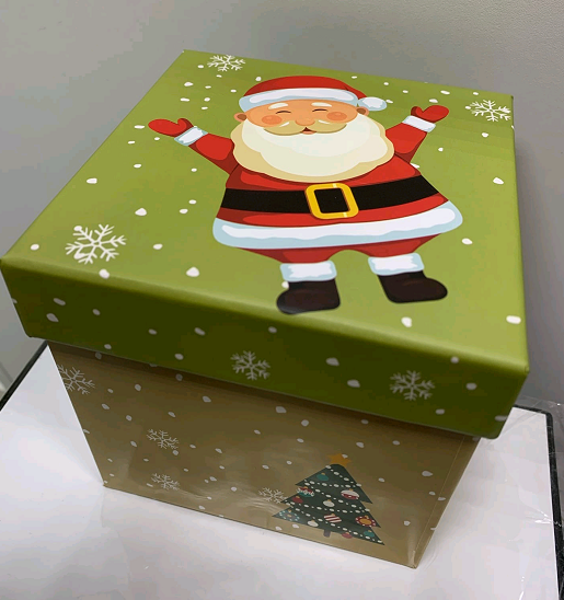 Коробка (11*11*11см), Веселый Дед Мороз, Золотая, 1 шт.