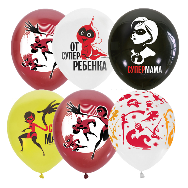 Шар (12"/30см) Дисней Суперсемейка для мамы, ассорти, пастель+декоратор, 25 шт.