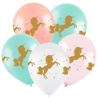 Шар (12"/30см) Единорог, пастель-металл, ассорти, 2ст., 100 шт.