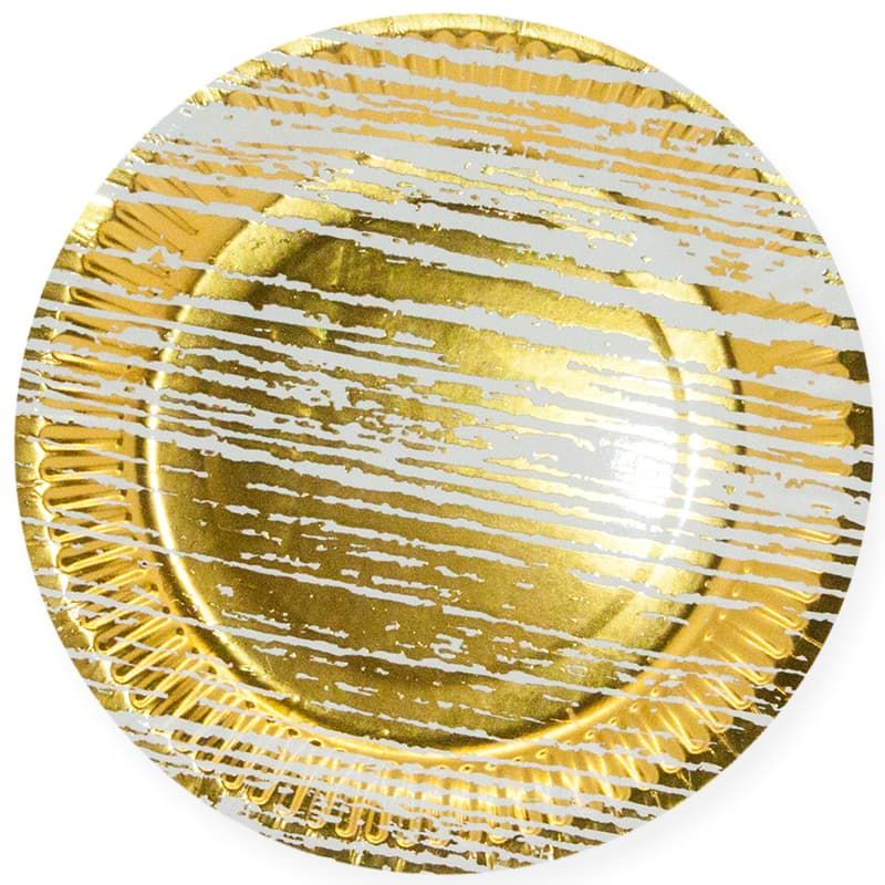 Тарелки (9''/23 см) Структура дерева, Золото/Белый, 6 шт.