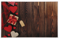 Фотофон винил (80*125 см), "Вязаные сердца, подарок и коричневые доски", 1 шт.
