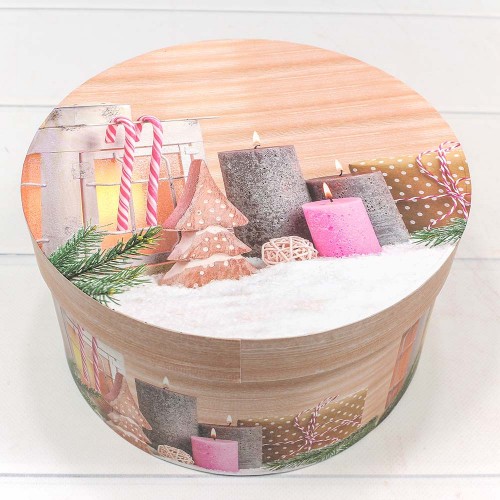 Коробка круглая (14*7,5см), Новогодний огонёк, 1 шт.