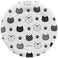 Тарелки (9''/23 см) Хэппи Мяу, Котики, Черный/Белый, 6 шт.